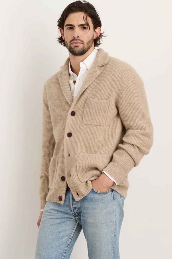 Mitchell Ribbed Cardigan In Cashmere in Oatmeal