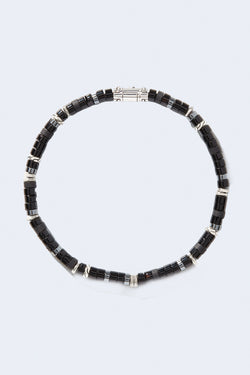 Classic Chain Heishi Silver Bracelet in Black Onyx