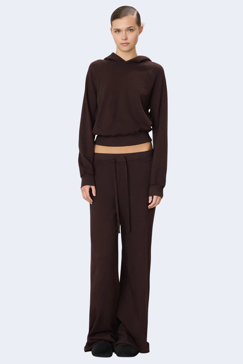 Cotton Drawstring Wide Leg Sweatpant in Espresso