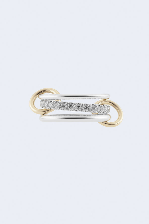 Petunia SG Sterling Silver Diamond Linked Rings with Yellow Gold Connectors