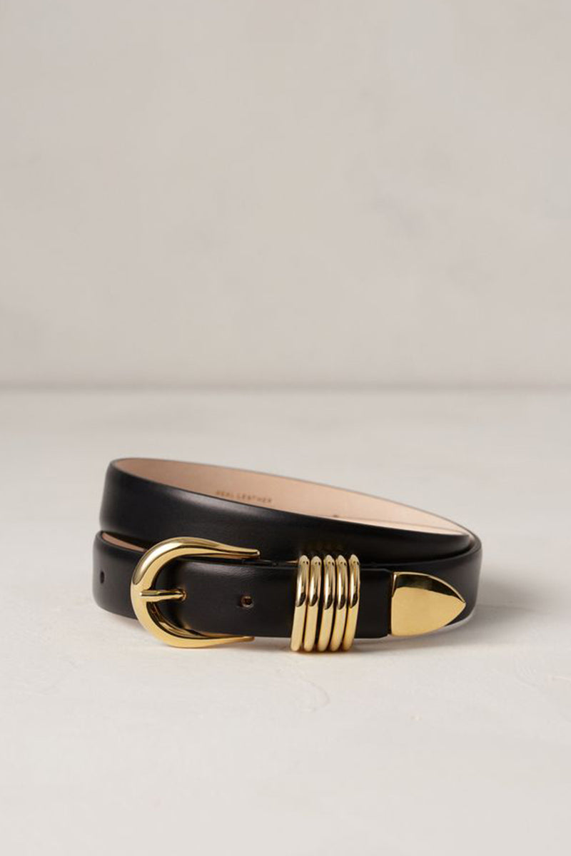 Hollyhock Gold Polished Belt in Black