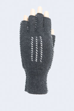 Cashmere Fingerless Stitch Gloves in Charcoal Ivory