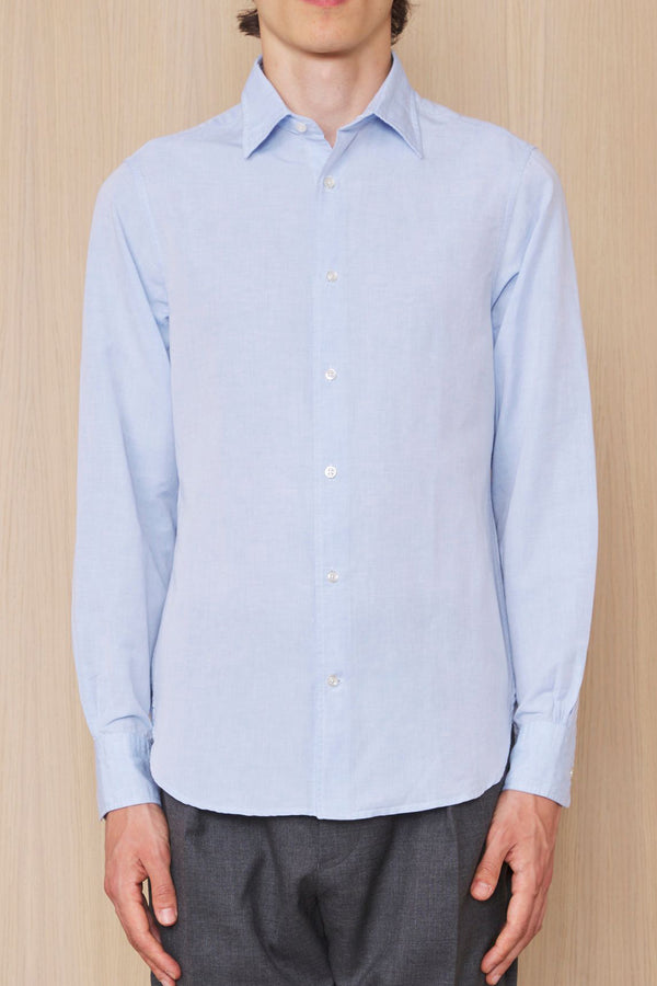Giacomo Italian End On End Cotton Linen Shirt in Blue