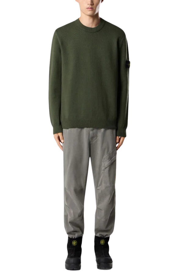 Winter Cotton Knit Crewneck Jumper  in Military Green