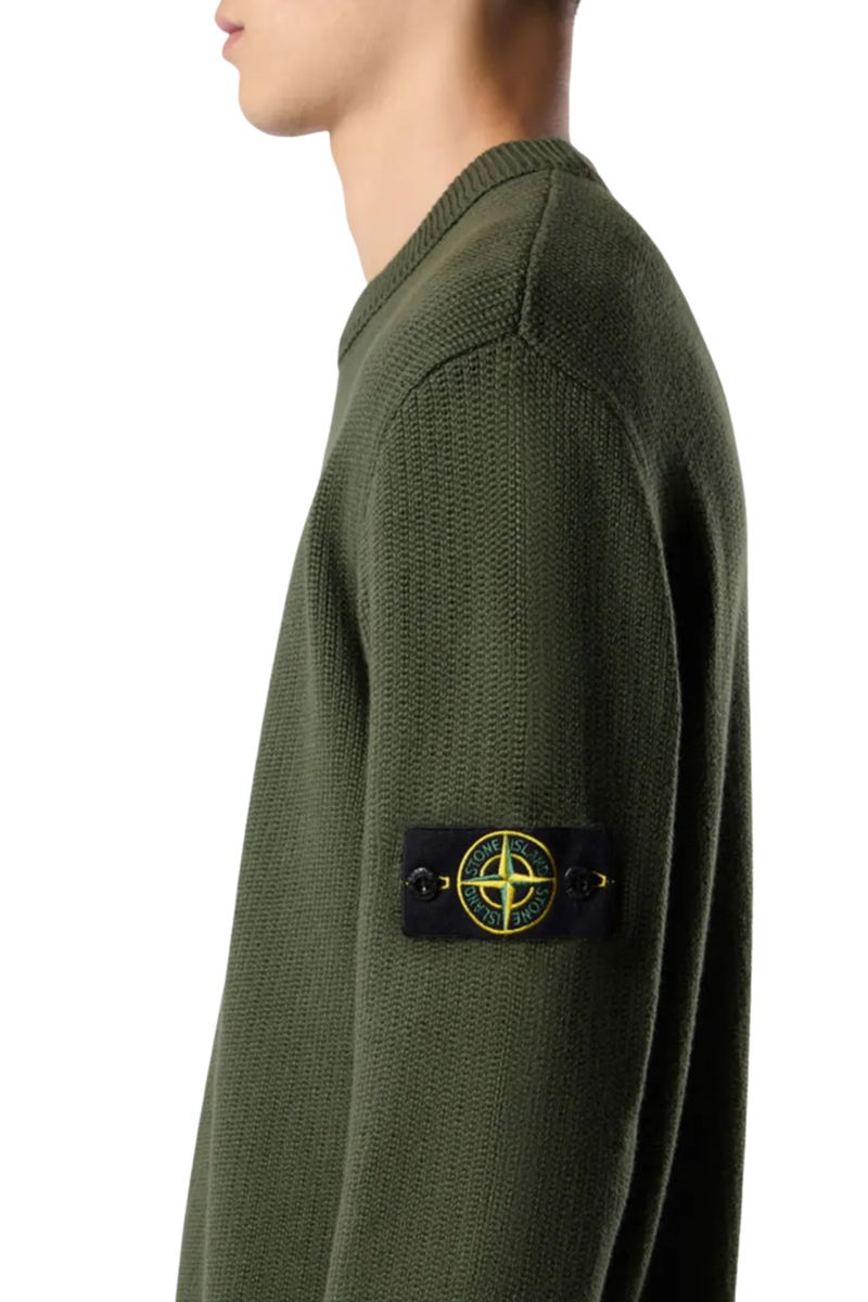 Winter Cotton Knit Crewneck Jumper  in Military Green