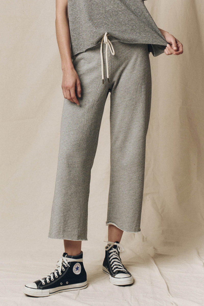 The Wide Leg Cropped Sweatpant in Varsity Grey