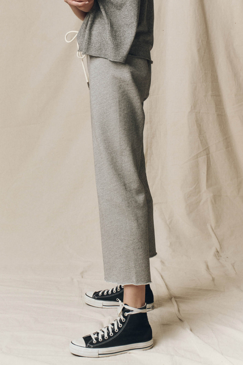 The Wide Leg Cropped Sweatpant in Varsity Grey