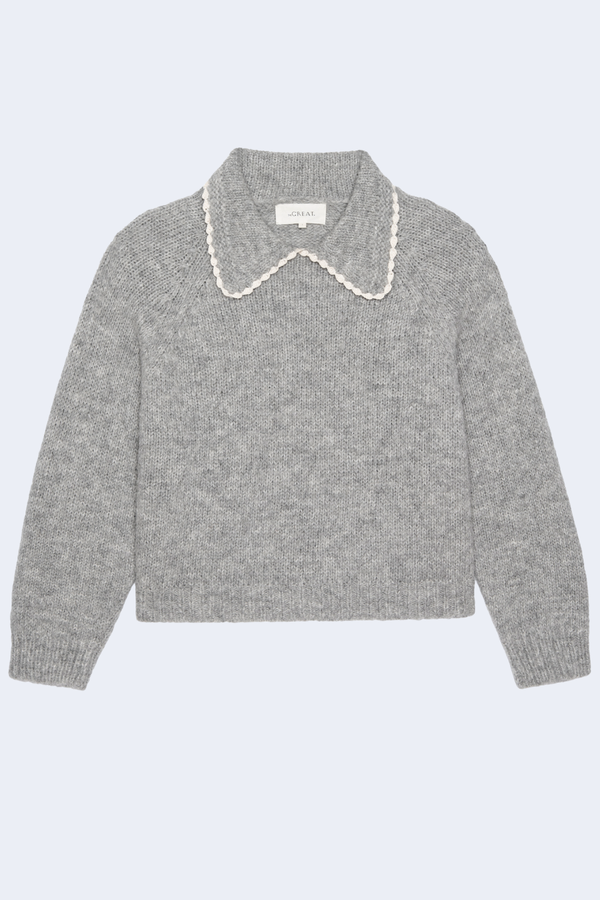 The Crochet Collar Pullover in Heather Grey