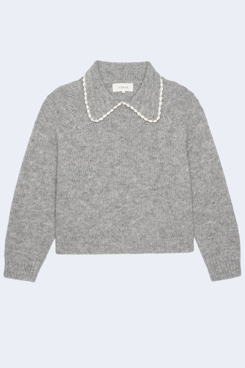 The Crochet Collar Pullover in Heather Grey