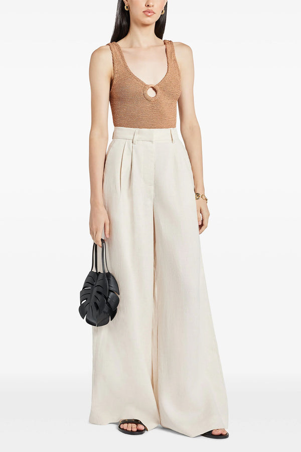 Celine Swim With Fabric Covered Hoops in Metallic Cocoa