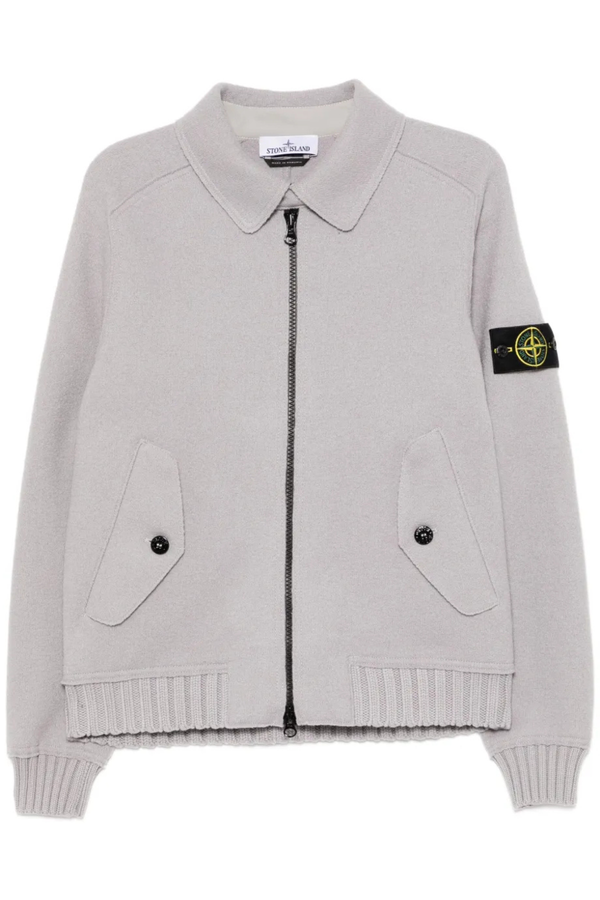 Oversized Felted Wool Zip-Up Cardigan Shirt Jacket in Pearl Grey