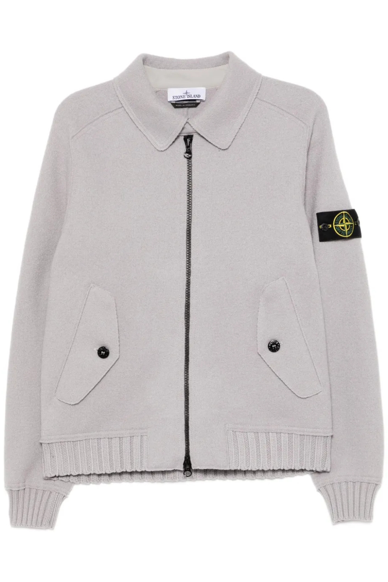 Oversized Felted Wool Zip-Up Cardigan Shirt Jacket in Pearl Grey