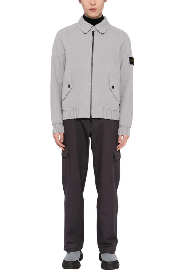 Oversized Felted Wool Zip-Up Cardigan Shirt Jacket in Pearl Grey