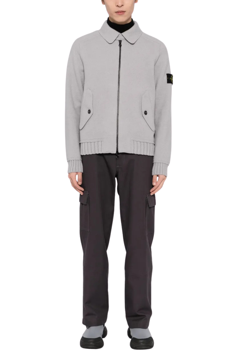 Oversized Felted Wool Zip-Up Cardigan Shirt Jacket in Pearl Grey