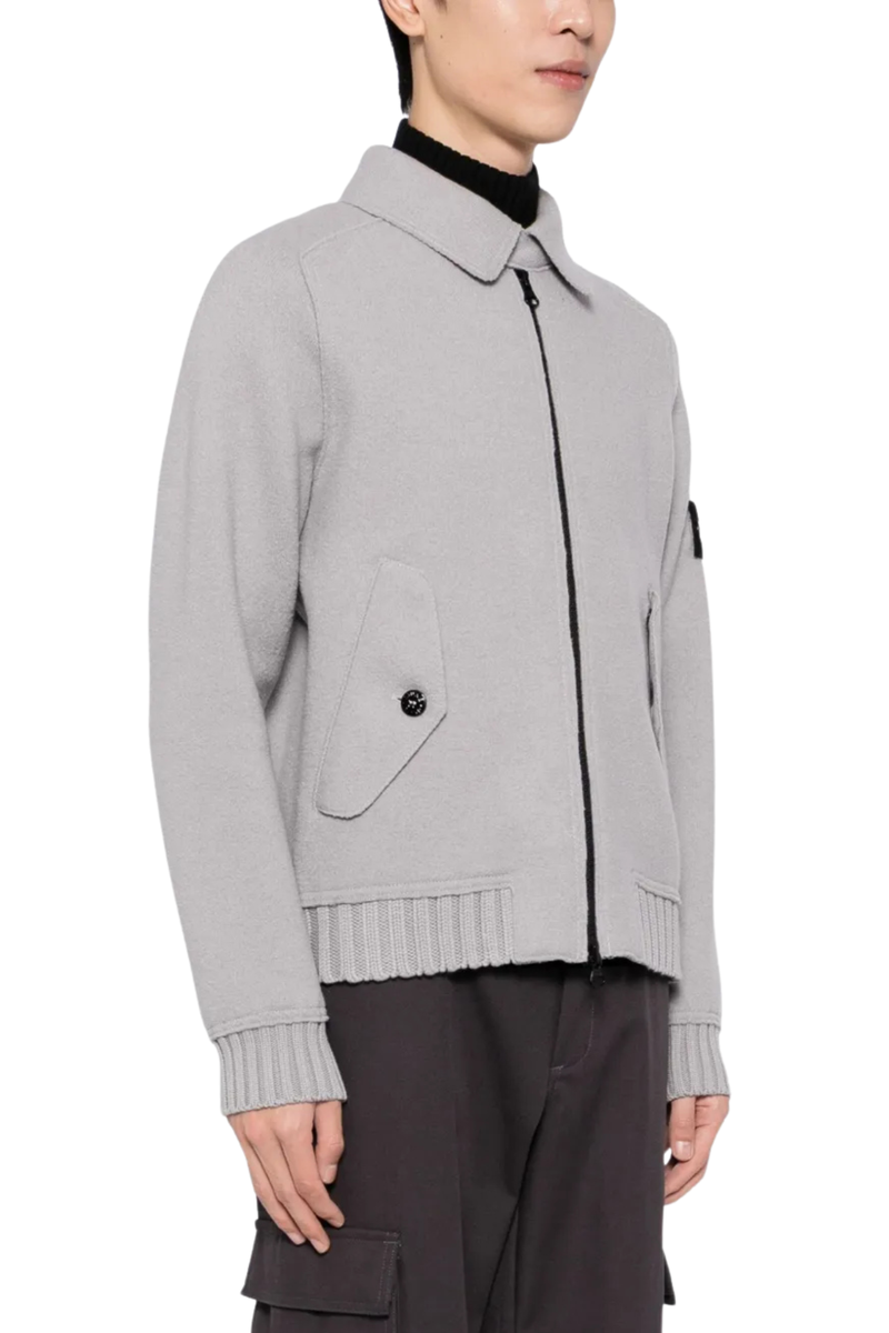Oversized Felted Wool Zip-Up Cardigan Shirt Jacket in Pearl Grey