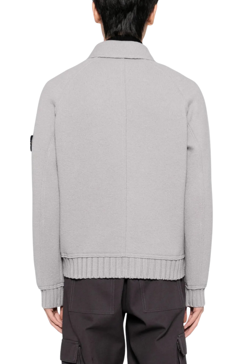 Oversized Felted Wool Zip-Up Cardigan Shirt Jacket in Pearl Grey