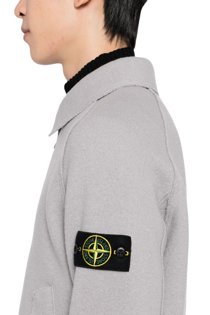 Oversized Felted Wool Zip-Up Cardigan Shirt Jacket in Pearl Grey