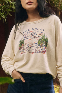 The College Sweatshirt W/ Woodsy Trail Graphic in Washed White