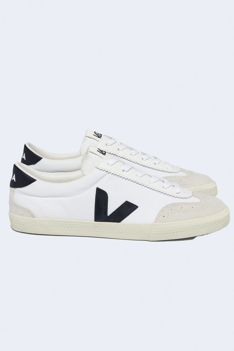 Men's Volley Canvas Sneaker in White & Black