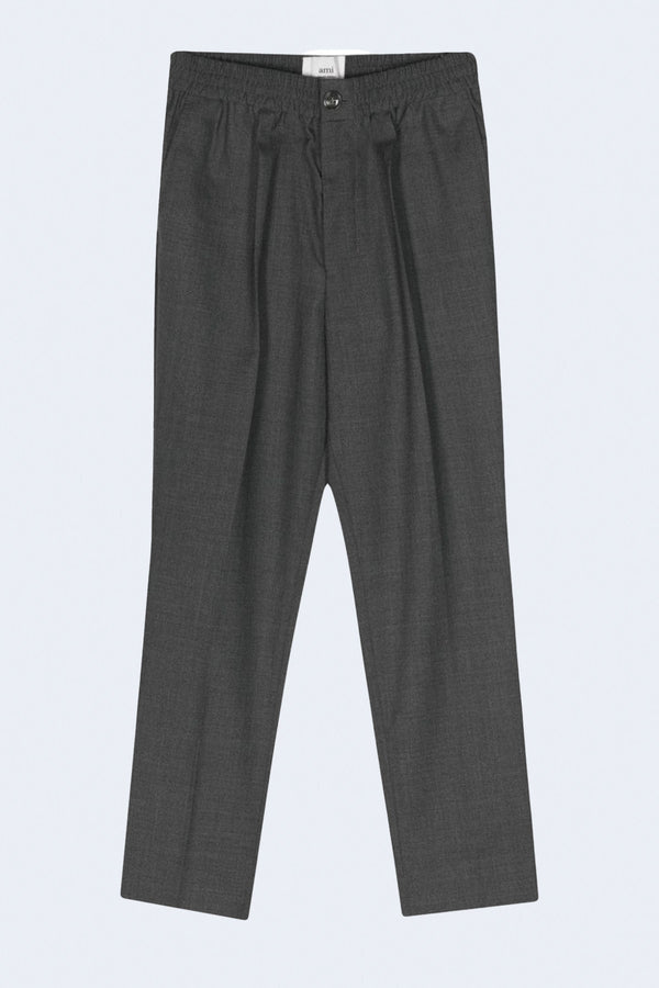 Elasticated Waist Pant in Wool Viscose Canvas Heather Grey