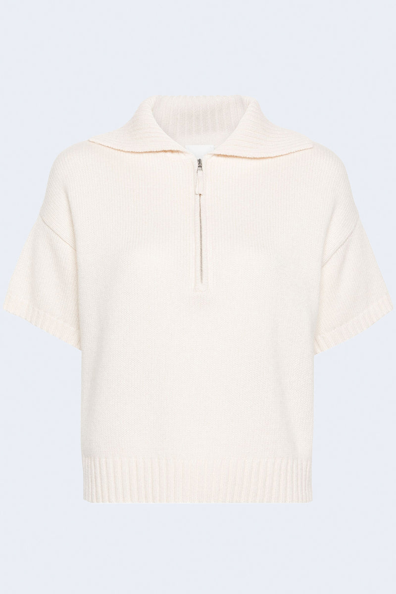 Short Sleeve Polo Sweater in Fleur De Sel