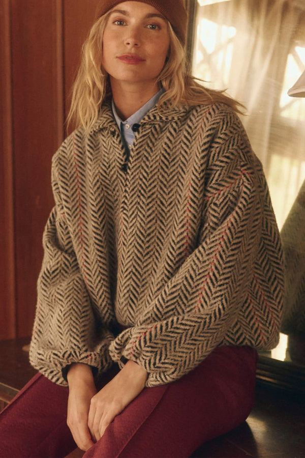 The Outlander Pullover in Birch Chevron Stripe
