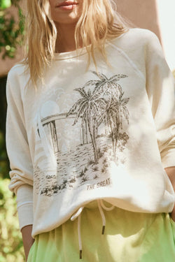 The College Sweatshirt With Sailboat Palm Graphic in Washed White