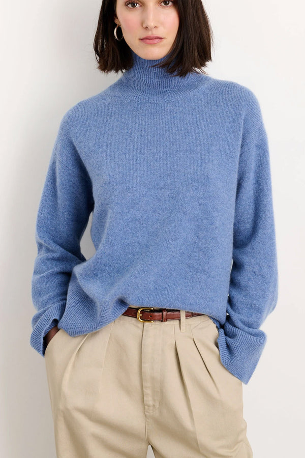 Women's Cashmere Cecile Turtleneck Sweater in Heather Blue