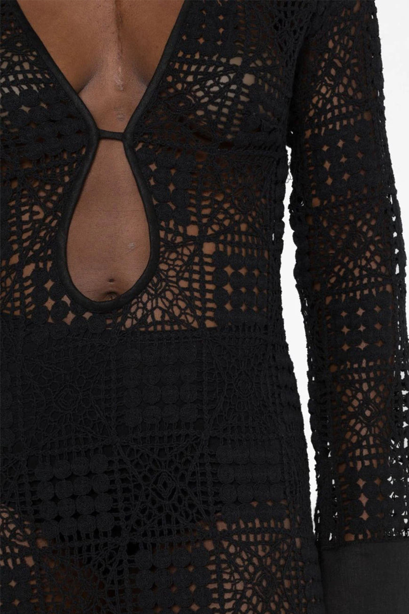 Rayure Long Sleeve Maxi Dress in Black Crochet