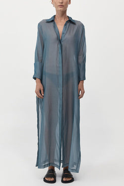 Sheer Shirt Dress in Slate