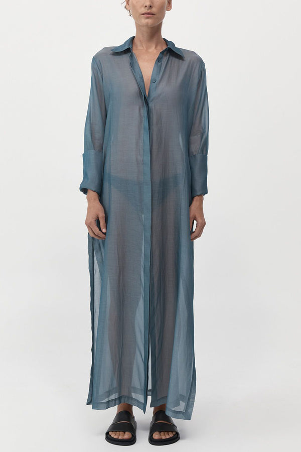 Sheer Shirt Dress in Slate