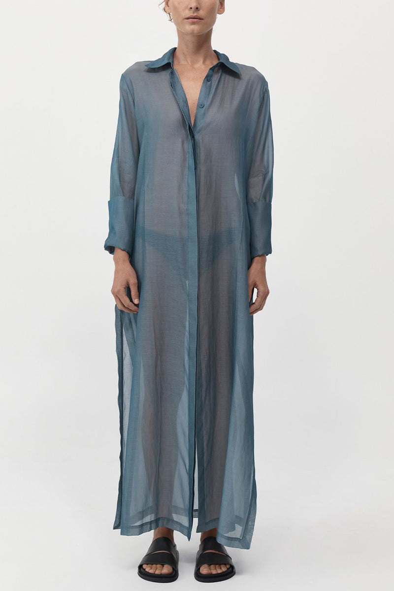 Sheer Shirt Dress in Slate