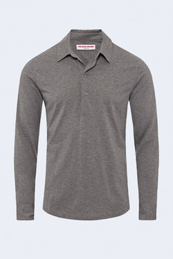Sebastian Long Sleeve Cotton Silk Polo in Cinder
