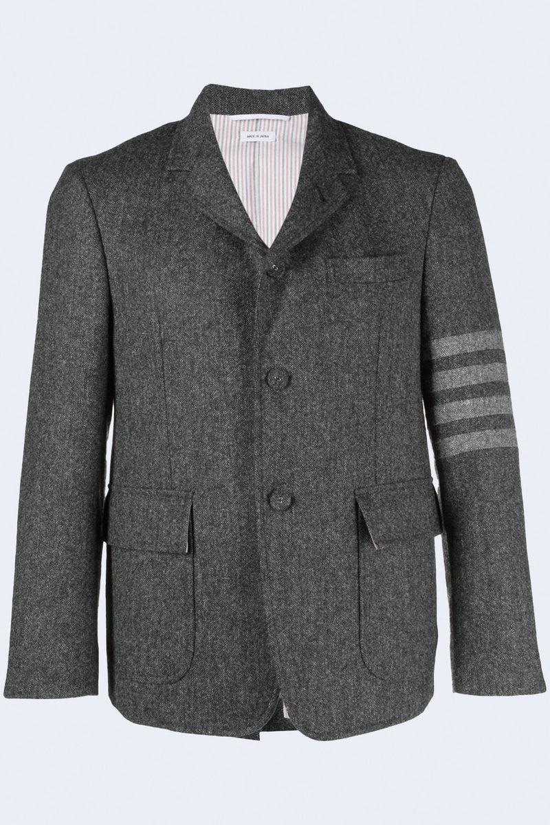 Unstructured Straight Fit 4 Bar Donegal Tweed Jacket in Dark Grey