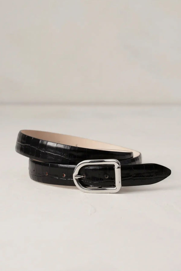 Mija Croco Embossed Perfect Belt in Black