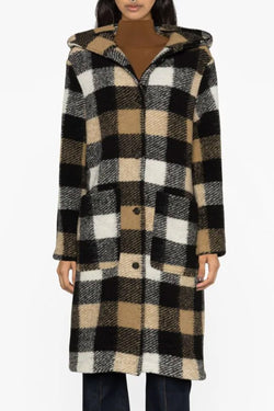 Women's Hooded Long Gentry Coat in Beige Buffalo