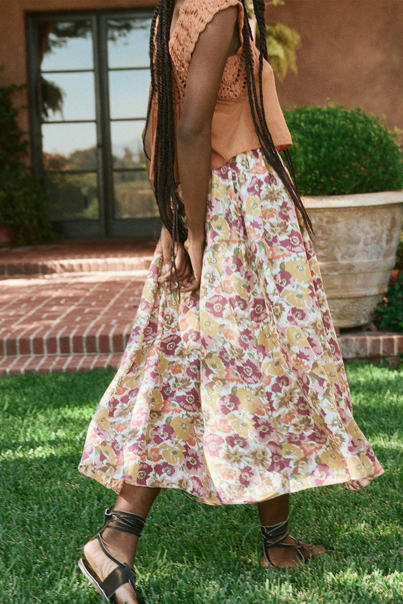 The Papyrus Skirt in Golden Lilac Flower
