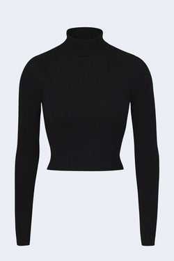 Cropped Fitted Turtleneck in Black