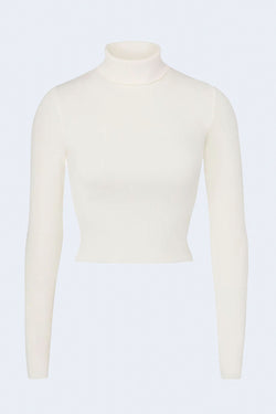 Cropped Fitted Turtleneck in Cream