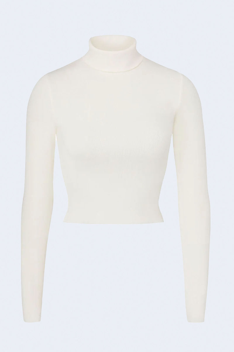 Cropped Fitted Turtleneck in Cream