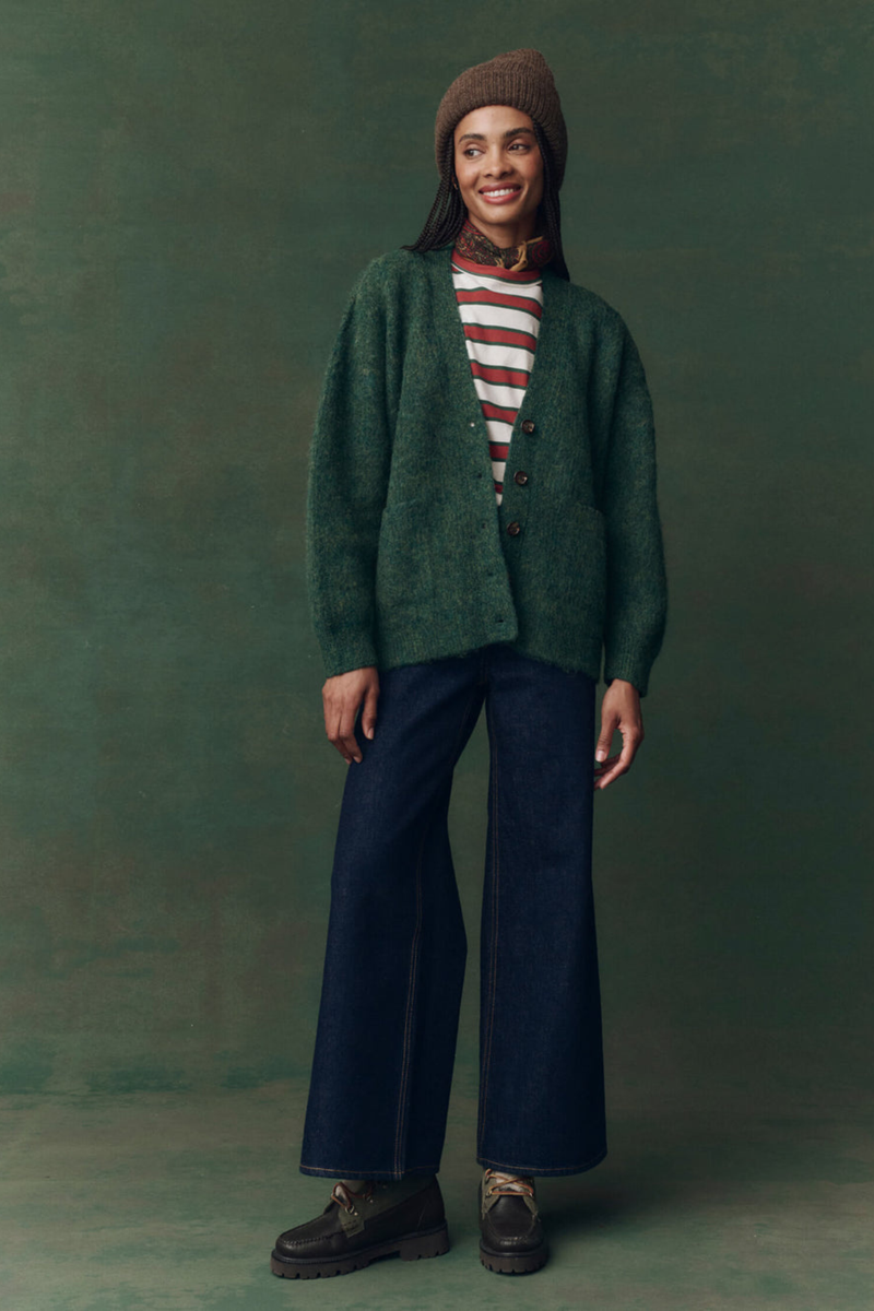 The Brushed Melange Cardigan in Meadow Green