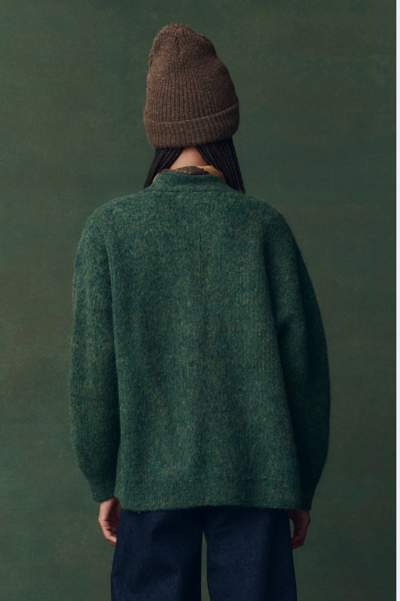 The Brushed Melange Cardigan in Meadow Green