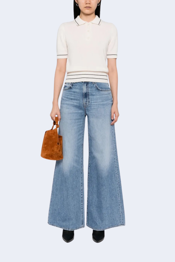 Carline Polo Sweater in Ivory/Black