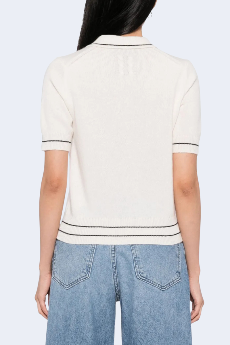 Carline Polo Sweater in Ivory/Black