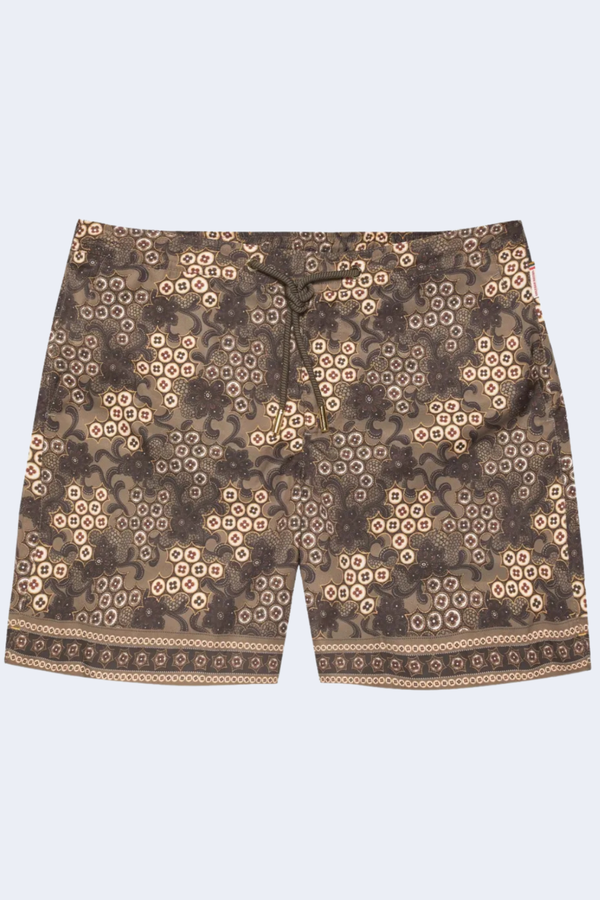 Bulldog Drawcord Paisley Bloom Swim Short in Bronze