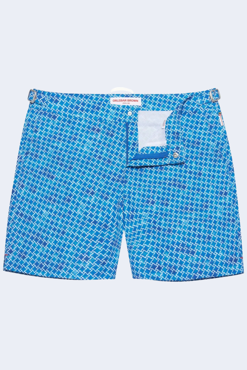 Bulldog High-Low Geo Swim Short in Catalina Blue