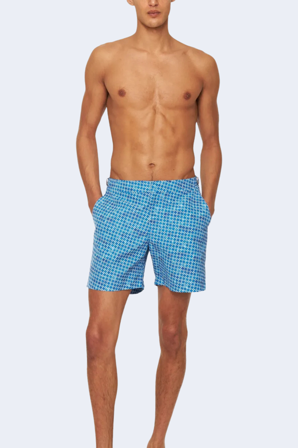 Bulldog High-Low Geo Swim Short in Catalina Blue