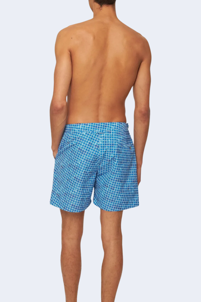 Bulldog High-Low Geo Swim Short in Catalina Blue