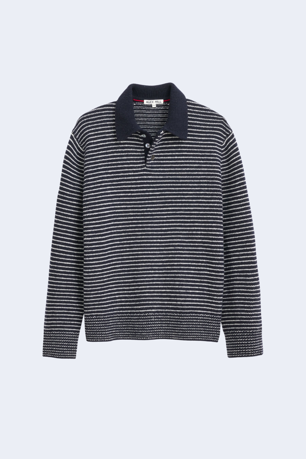 Carl Polo Sweater In Stripe in Navy/Ivory