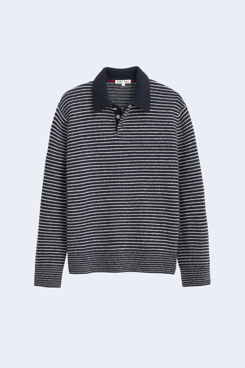 Carl Polo Sweater In Stripe in Navy/Ivory